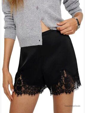 Satin Lace Trim Low Rise Pajama Micro Shorts Y2k Lounge Bottoms